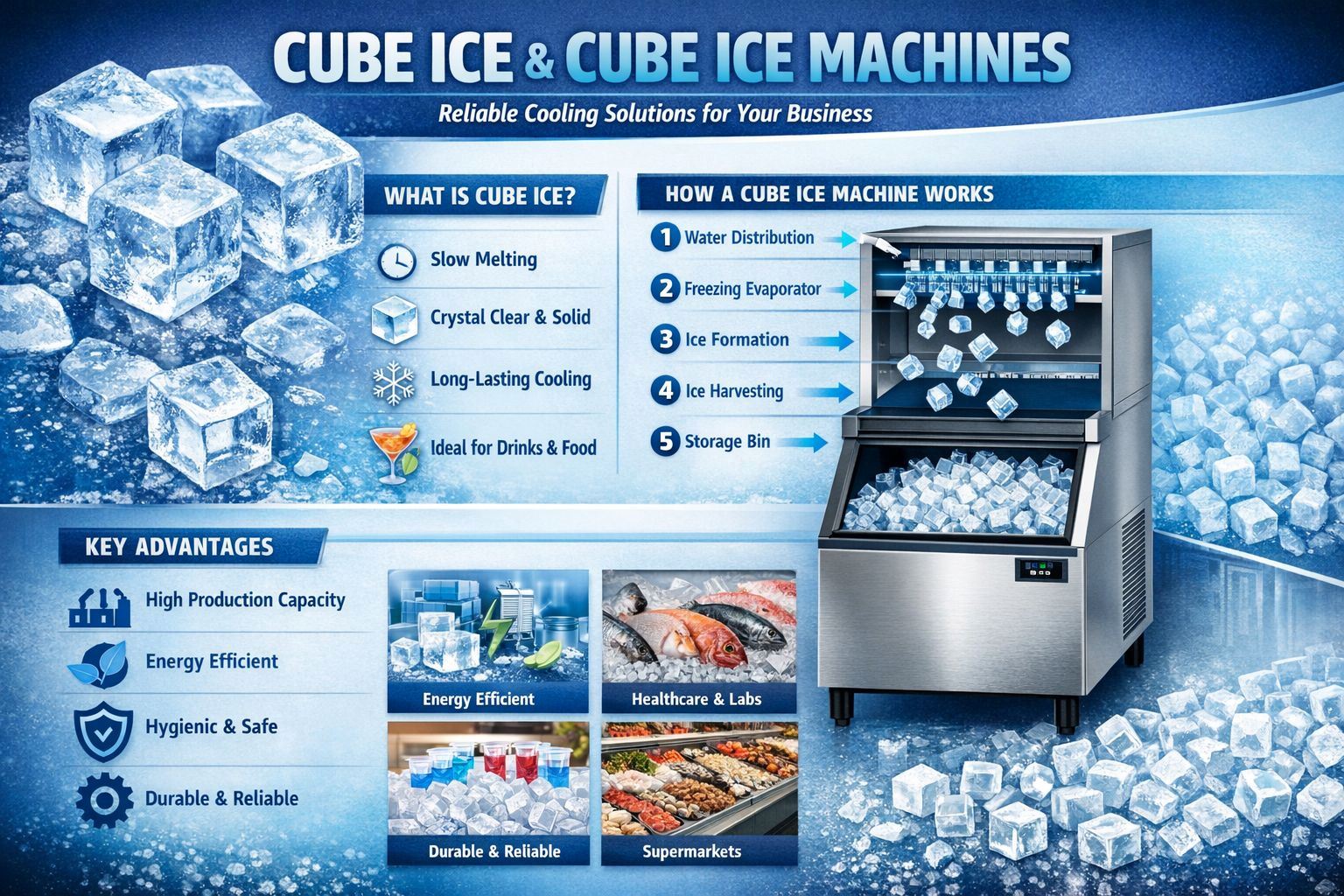 Glace en Cubes et Machines à Glaçons en Cubes : Solutions Fiables et Hygiéniques pour le Refroidissement Industriel